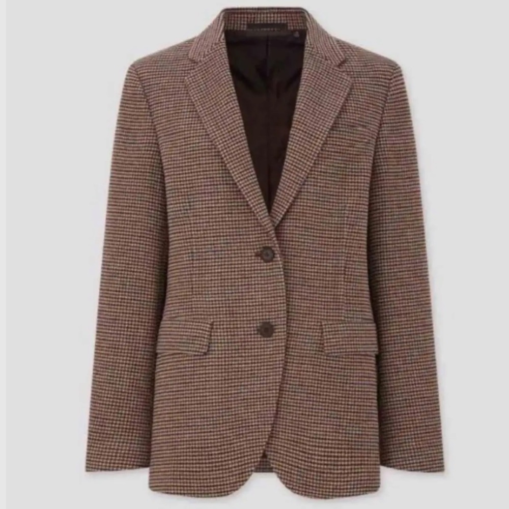 NWT Uniqlo tweed mannish jacket size S brown houndstooth